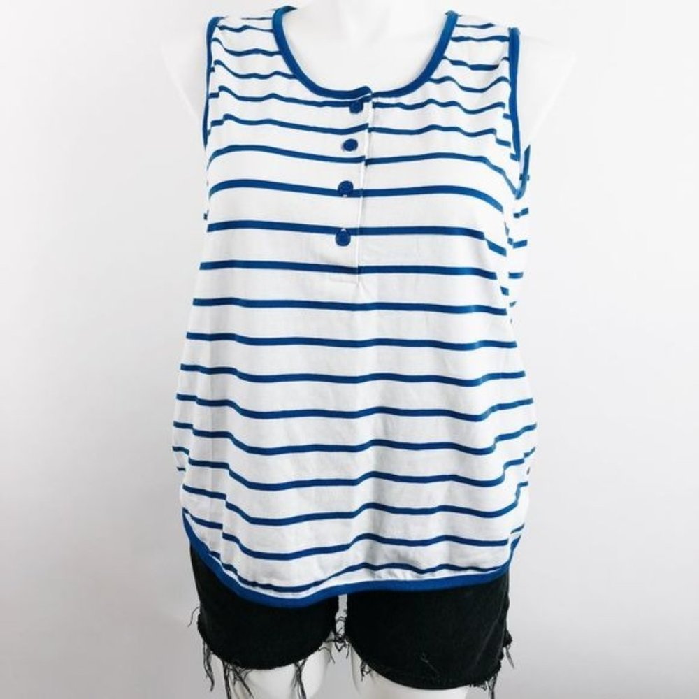 Plus Size Vintage Blue & White Button Shirt